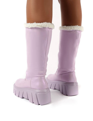 Wynter Lilac Shearling Lined Knee High Ankle Boots