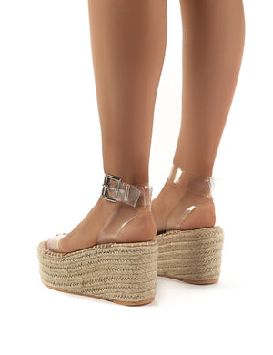 Saffy Clear Perspex Espadrille Flatform Sandals