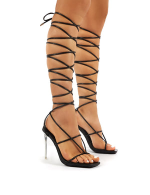 Antics Black Extreme Lace Up Strappy Clear Perspex Stiletto Heels