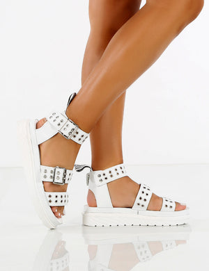 Hype White Chunky Studded Sandals