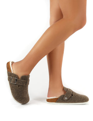 Winona Beige Faux Fur Lined Clog Slippers