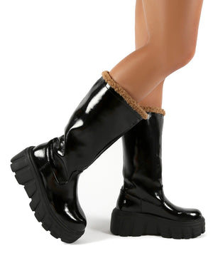 Wynter Black Shearling Lined Knee High Ankle Boots