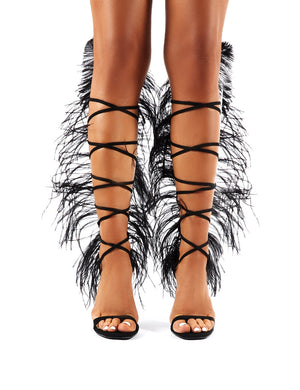 Frolic Black Feather Extreme Lace Up Stiletto High Heels
