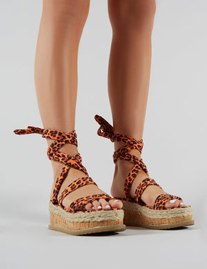 Presca Lace Up Sandals in Orange Leopard Print