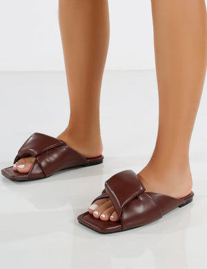 Apricot Choc PU Twisted Padded Strap Flat Sandals