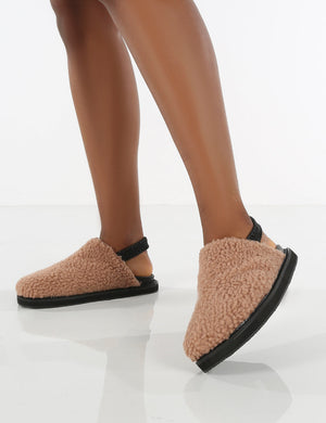 Fortune Blush Fluffy Faux Fur Sling Back Slippers