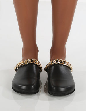 Isabel Black Chain Detail Chunky Clog Sandals