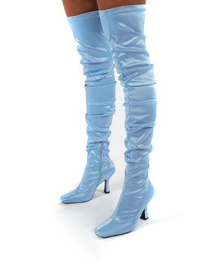 Outlaw Blue Ruched Over The Knee Heeled Boots