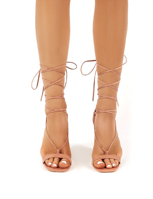 Frankie Nude Suede Lace Up Block High Heels