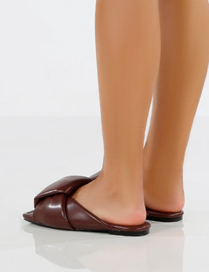 Apricot Choc PU Twisted Padded Strap Flat Sandals
