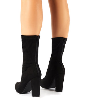 Montreal Sock Fit Ankle Boots in Black Faux Suede