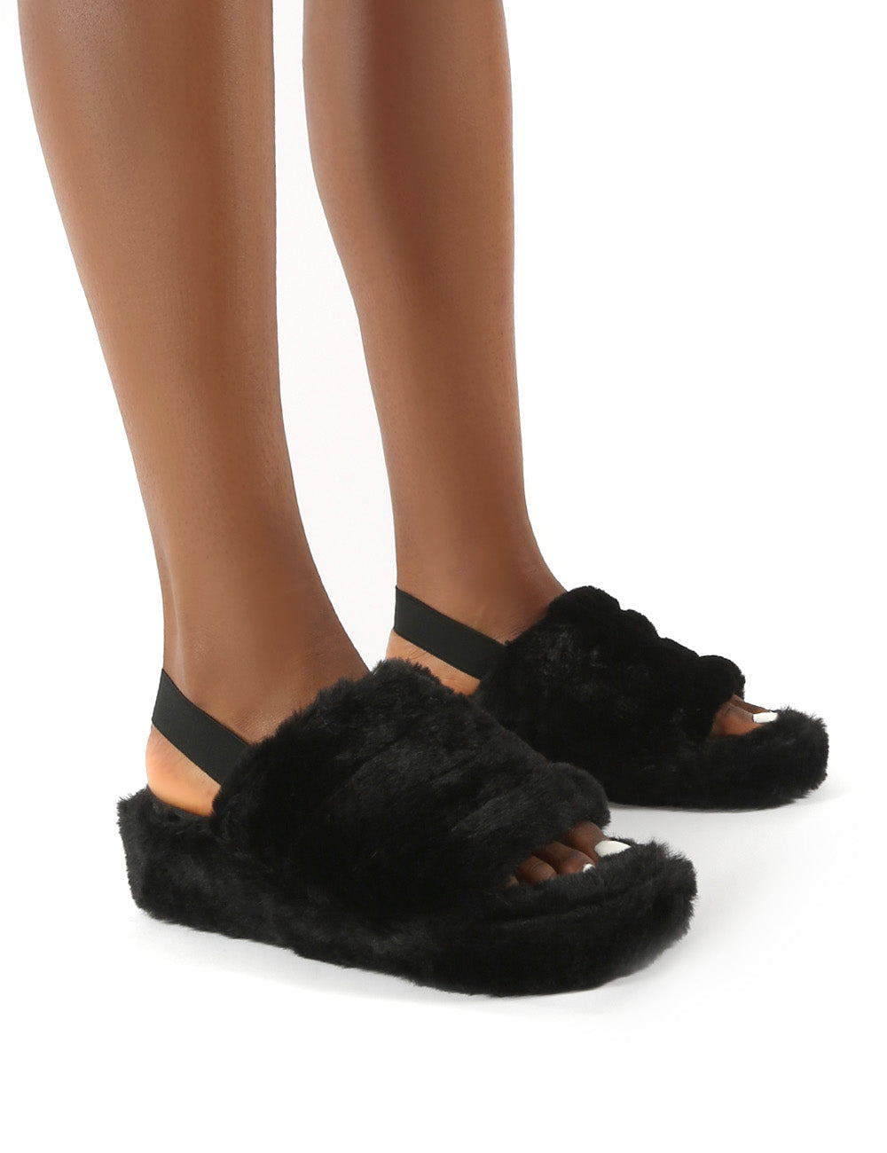 Boo fluffy stripe slipper best sale in nude faux fur