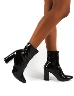 Raya Pointed Toe Ankle Boots in Black Patent