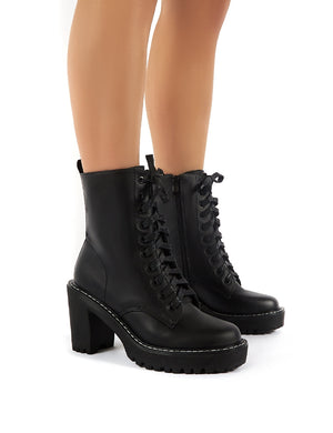 Fearne Black Lace Up Chunky Heeled Ankle Boots