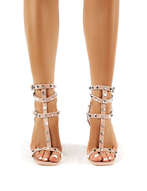Finally Wide Fit Nude Patent Studded Block Heels