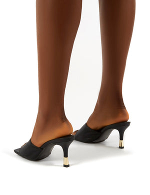 Vogue Black Gold Heel Detail Square Toe Mules Sandals