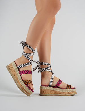 Presca Lace Up Sandals in Mixed Animal Print