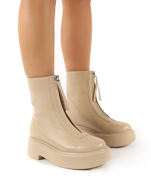 Leoni Taupe Chunky Sole Zip Through Ankle Boot