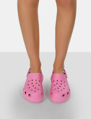 Vista Hot Pink Rubber Platform Clog Sandals