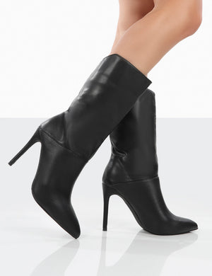 Lisel Black PU Pointed Toe Heeled Ankle Boots