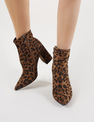 Empire Pointed Toe Ankle Boots in Leopard Print