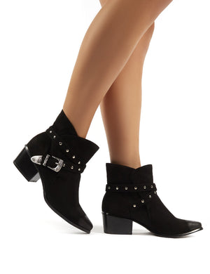 Amber Black Faux Suede Western Ankle Boots