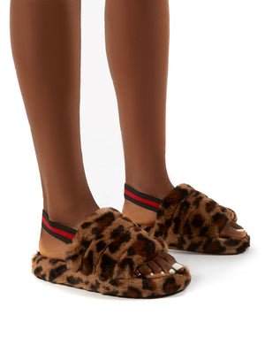 Dreamtime Leopard Fluffy Strap Back Slippers
