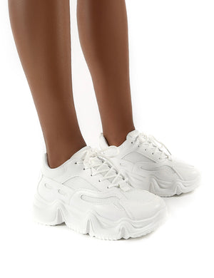 React White Pu Mesh Detail Chunky Sole Trainers