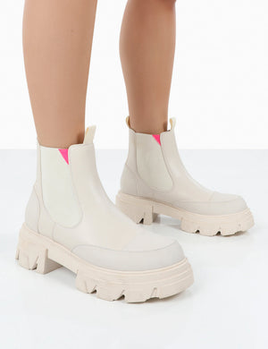 Kenza x Public Desire Trance White Chunky Sole Chelsea Boots