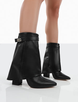 Fyre Wide Fit Black Pointed Toe Heeled Ankle Boots