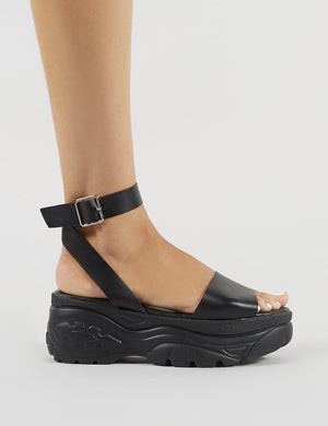 Perrie Chunky Sandals in Black PU
