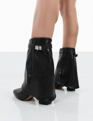 Fyre Wide Fit Black Pointed Toe Heeled Ankle Boots