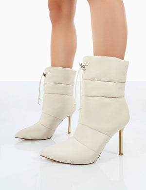 Kenza x Public Desire Reset Beige Nylon Padded Heeled Ankle Boots