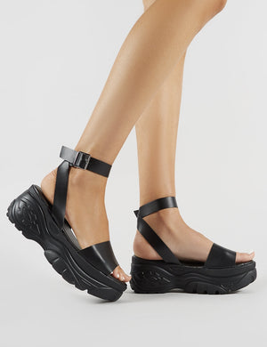 Perrie Chunky Sandals in Black PU