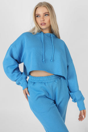 Oversized Cropped Sweat Hoodie Blue