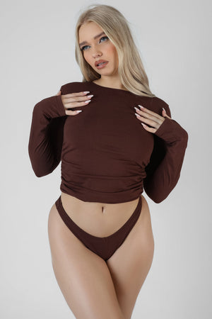 Ruched Side Lounge Top Chocolate