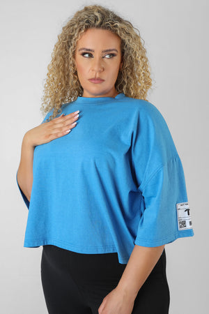 Curve Oversized Boxy Cropped Patch T-Shirt Blue