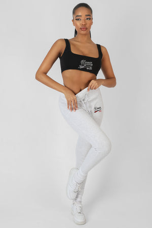 Varsity Embroidery Crop Top Black