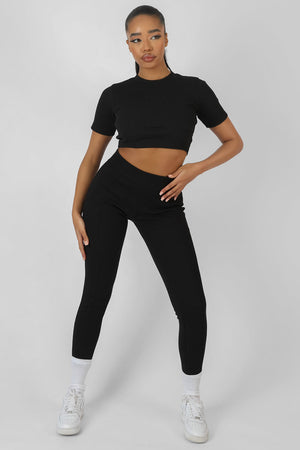 Athleisure Underbust Ribbed Fitted Cropped T-Shirt Black
