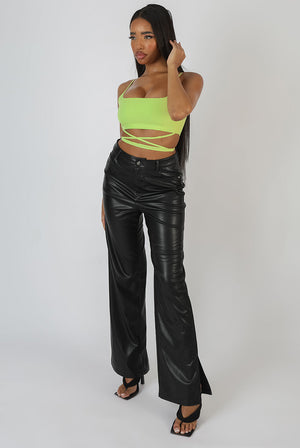 Strappy Square Neck Crop Top Lime