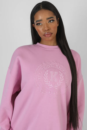 Oversized Tonal Embroidered Sweatshirt Pink