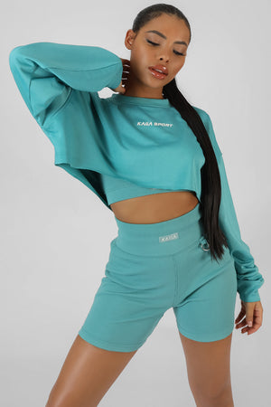 Oversized Super Cropped Kaiia Sport Sweatshirt Blue