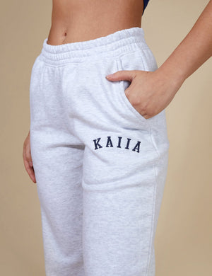Kaiia Wide Leg Sweat Pants In Grey Marl