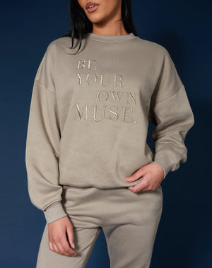 Be Your Own Muse Embroidered Sweatshirt Khaki
