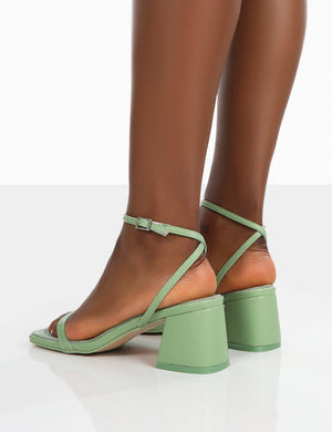 Lane Mint Raffia Strappy Mid Block Heeled Sandals
