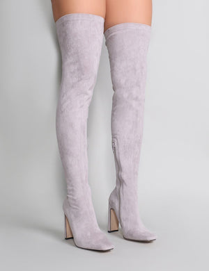 Pernille Over the Knee Boots in Light Grey