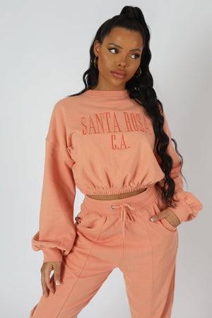 Santa Rosa Gathered Hem Cropped Sweatshirt Peach