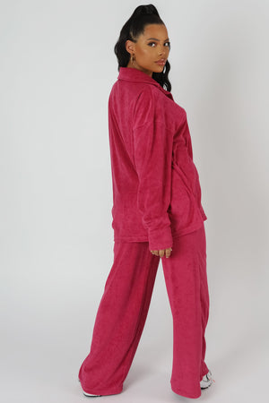 Towelling Wide Leg Joggers Pink