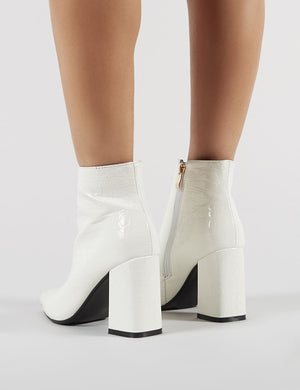 Hollie Pointed Toe Ankle Boots in White Croc
