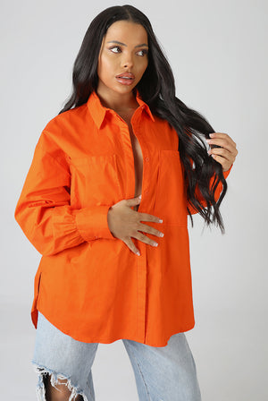 Oversized Pocket Poplin Shirt Orange